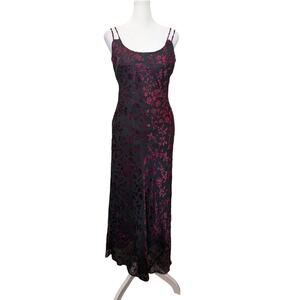 Vintage Hugo Buscati Burgundy Floral Velvet Double Strap Dress Size 4